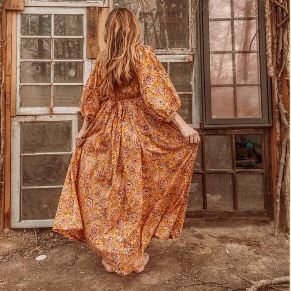 NWT GardenBelle Women's One Size Marlowe Organic Cotton Hand Block Printed Dress - Picture 16 of 16